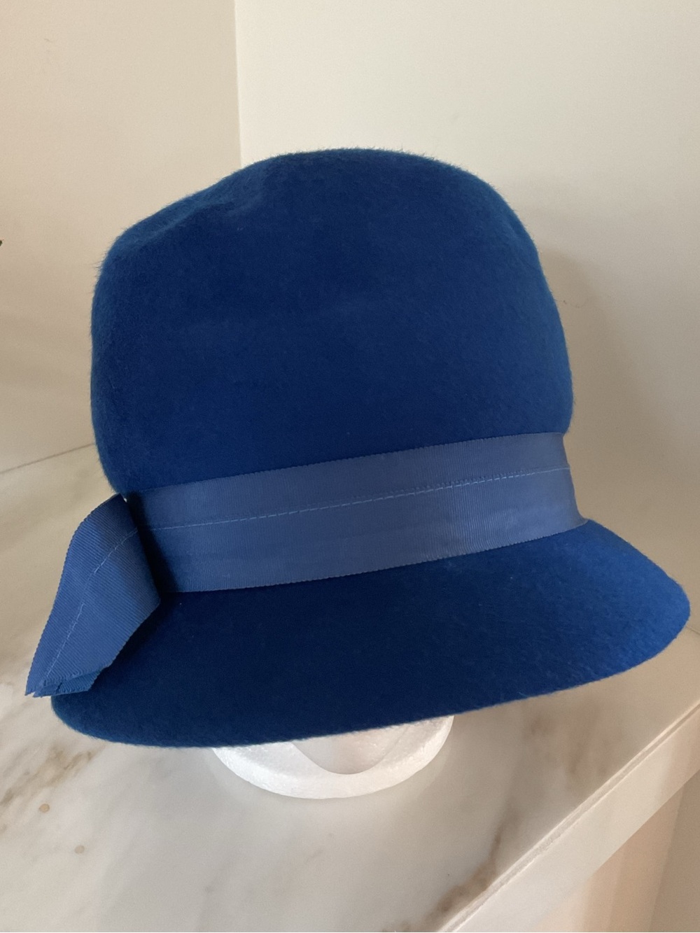 ***Glenover “Fawntra”Classic Royal Blue  100% Wool Cloche Hat with Ribbon Band